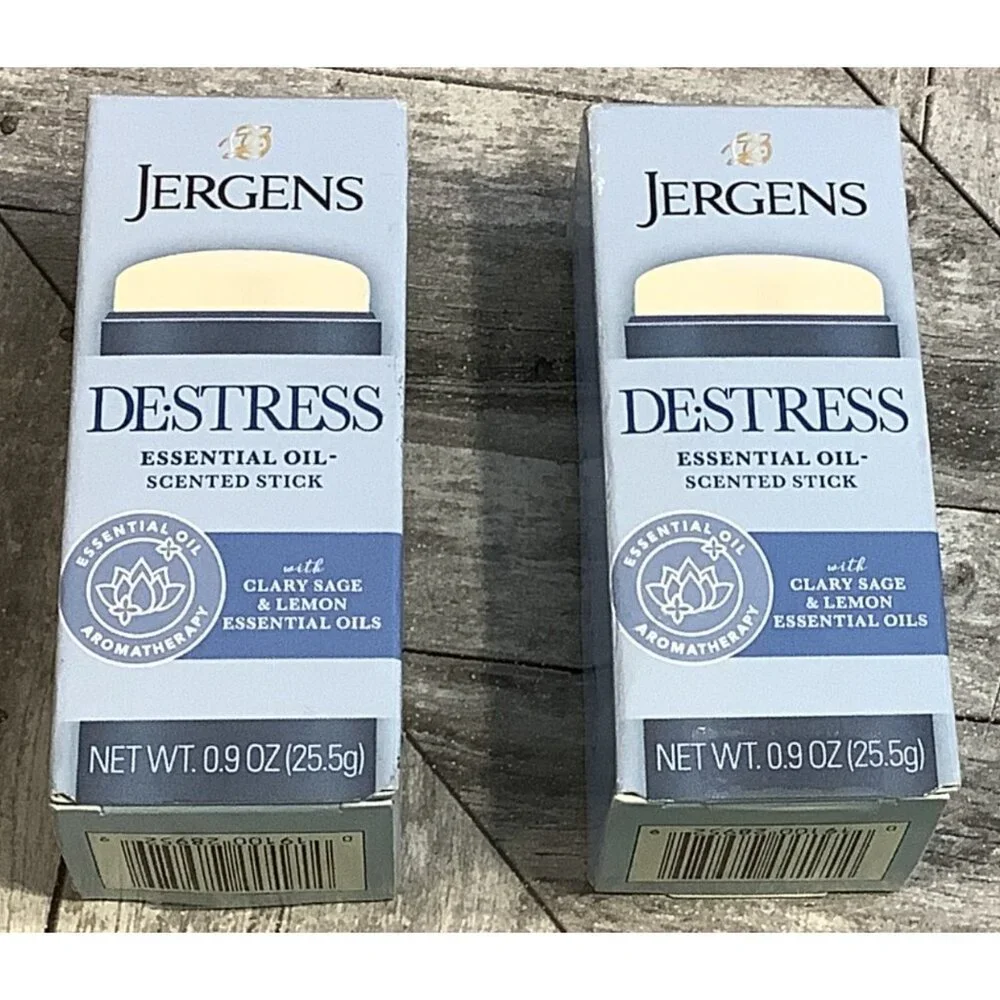 2 Jergens Destress Essential Oil-Scented Stick Clary Sage & Lemon 0.9 Oz Each